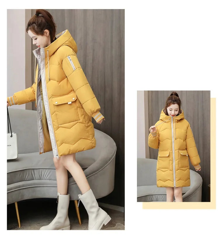 2026 Winter Women Jacket Coats Long Parkas Female Down Cotton Hooded Overcoat Thick Warm Jackets Windproof Casual Student Coat