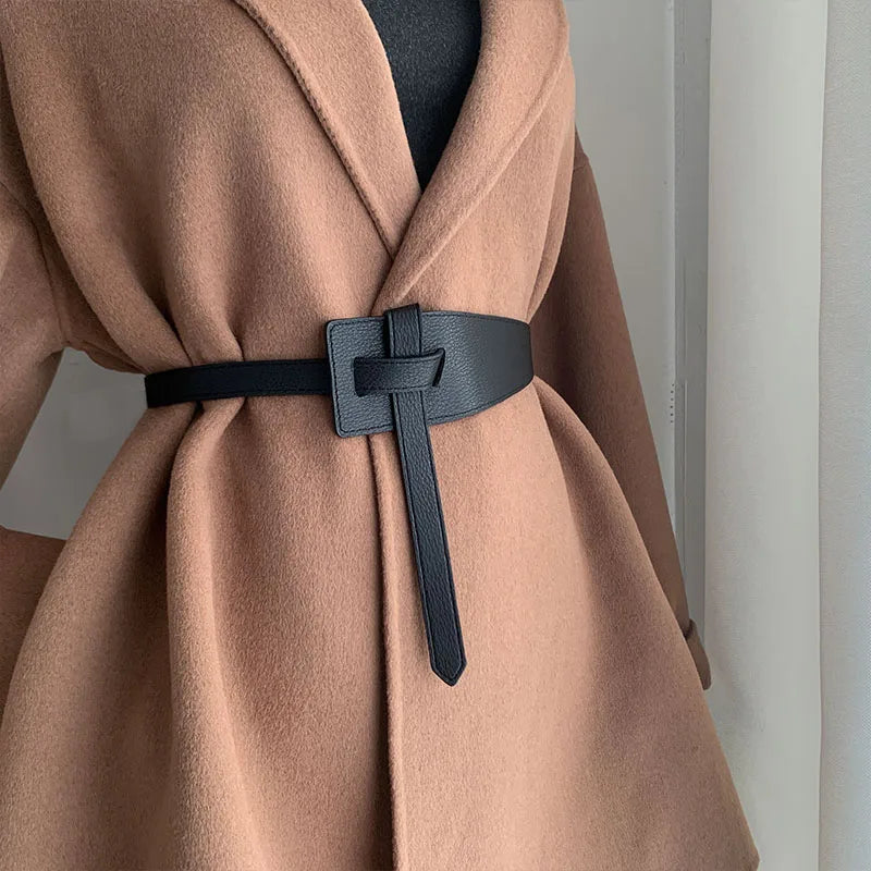 Women's Knot Tie Belt – Soft Faux Leather Coat & Dress Belt