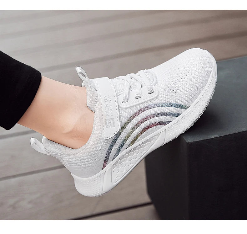 Cute Girls Casual Shoes White Mesh Sneakers Student Kids Summer Sock Footwear Fashion Children Sport Shoes Tenis Running Autumn