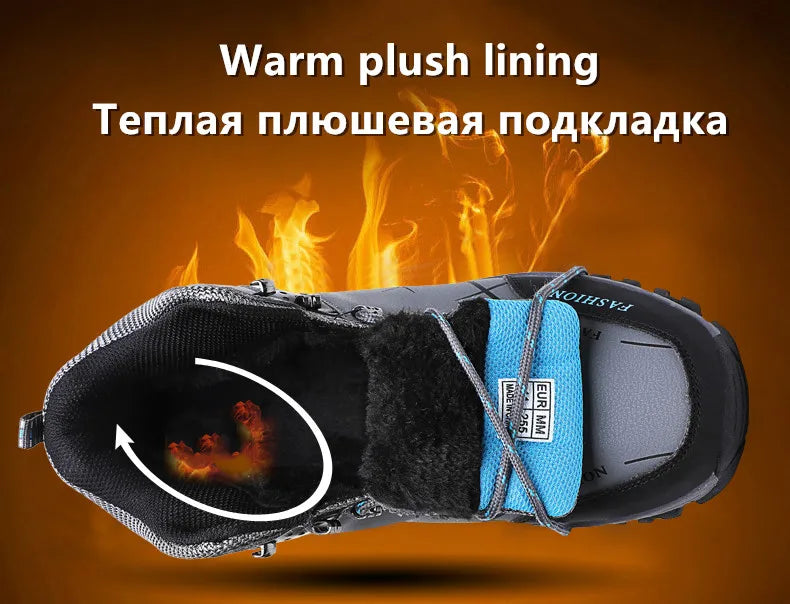 Brand Men Winter Snow Boots Waterproof Leather Sneakers Super  Warm Men's Boots Outdoor Male Hiking Boots Work Shoes Size 39-47