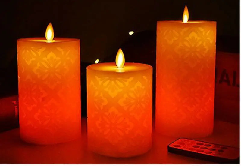Flameless Candles with Remote Color Changing LED Candle Light Carved 3D Moroccan Designs Paraffin Candles Flickering Moving Wick