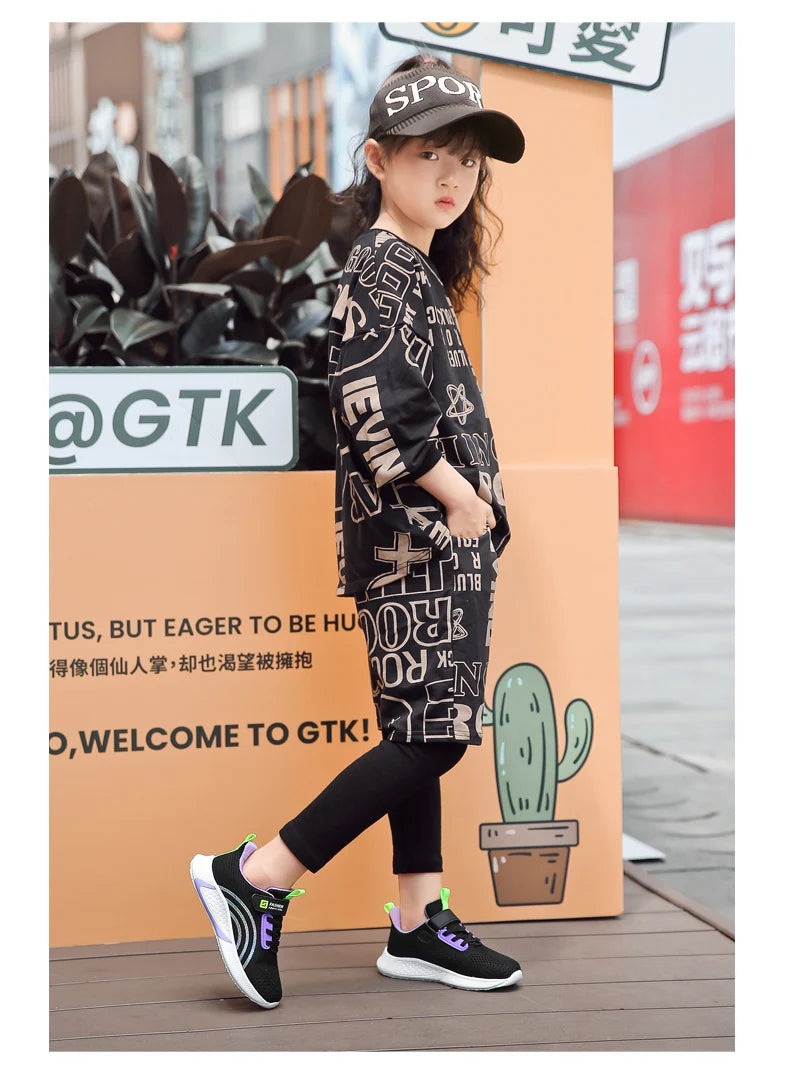Cute Girls Casual Shoes White Mesh Sneakers Student Kids Summer Sock Footwear Fashion Children Sport Shoes Tenis Running Autumn
