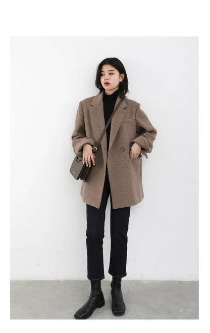 CHIC VEN Damen-Langmantel aus Wollmischung mit einem Knopf