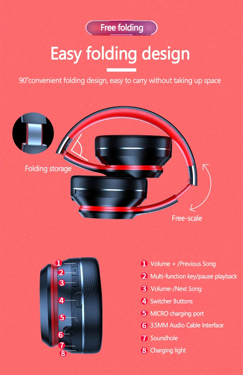 Lenovo HD200 Foldable Bluetooth Headphones – Over-Ear Wireless Headset with Mic