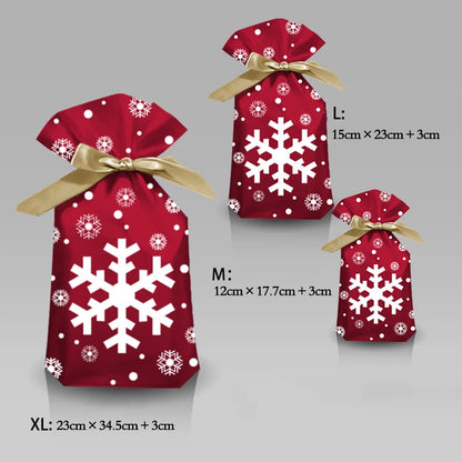 Christmas Drawstring Gift Bags – Santa, Snowflake & Reindeer Prints
