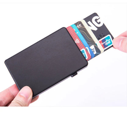 Portacarte RFID Pop-Up – Sottile custodia in alluminio, Contiene 4–6 carte