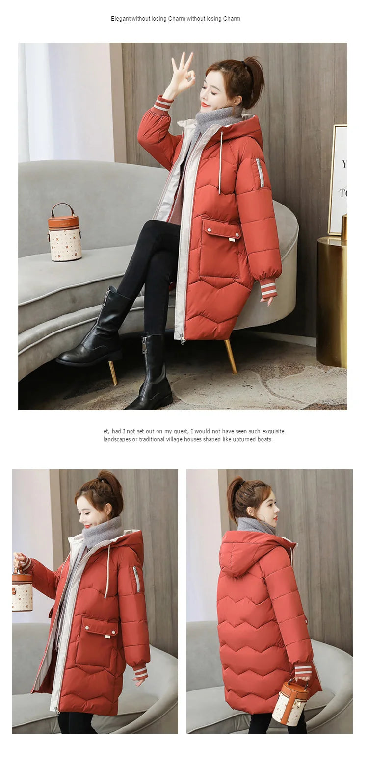 2026 Winter Women Jacket Coats Long Parkas Female Down Cotton Hooded Overcoat Thick Warm Jackets Windproof Casual Student Coat