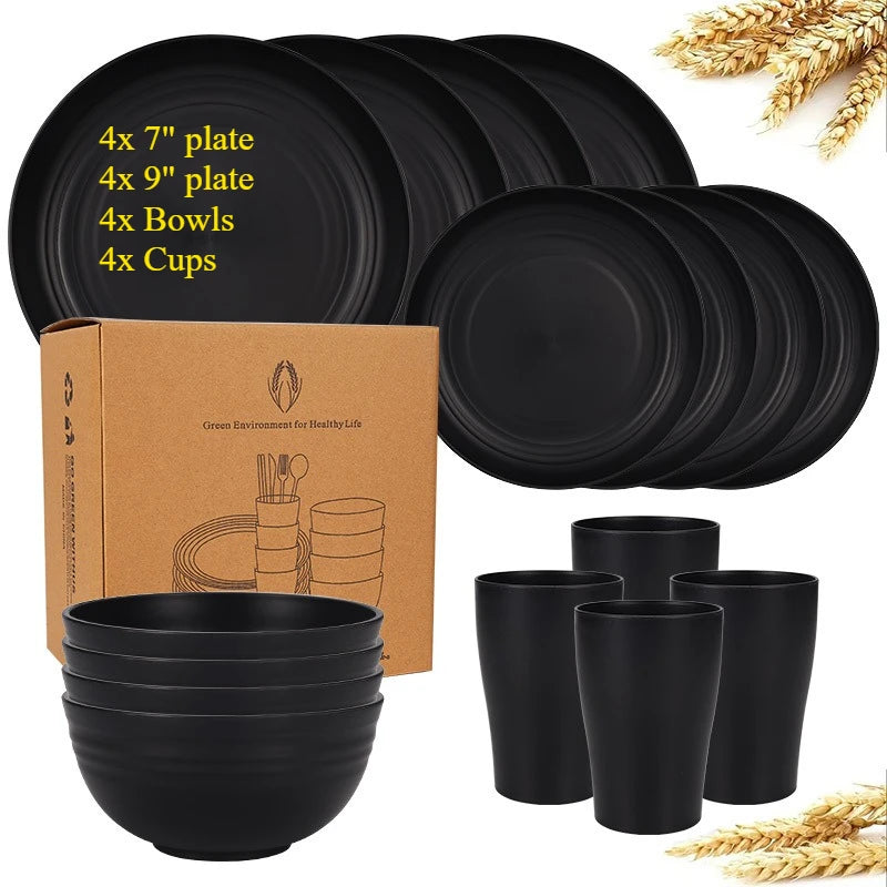 16-Piece Wheat-Straw Tableware Set