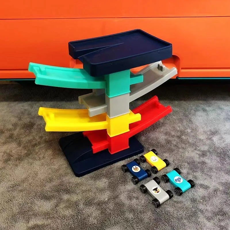 Race Track Car Ramp Toy – Gliding Rail Racing Set for Toddlers