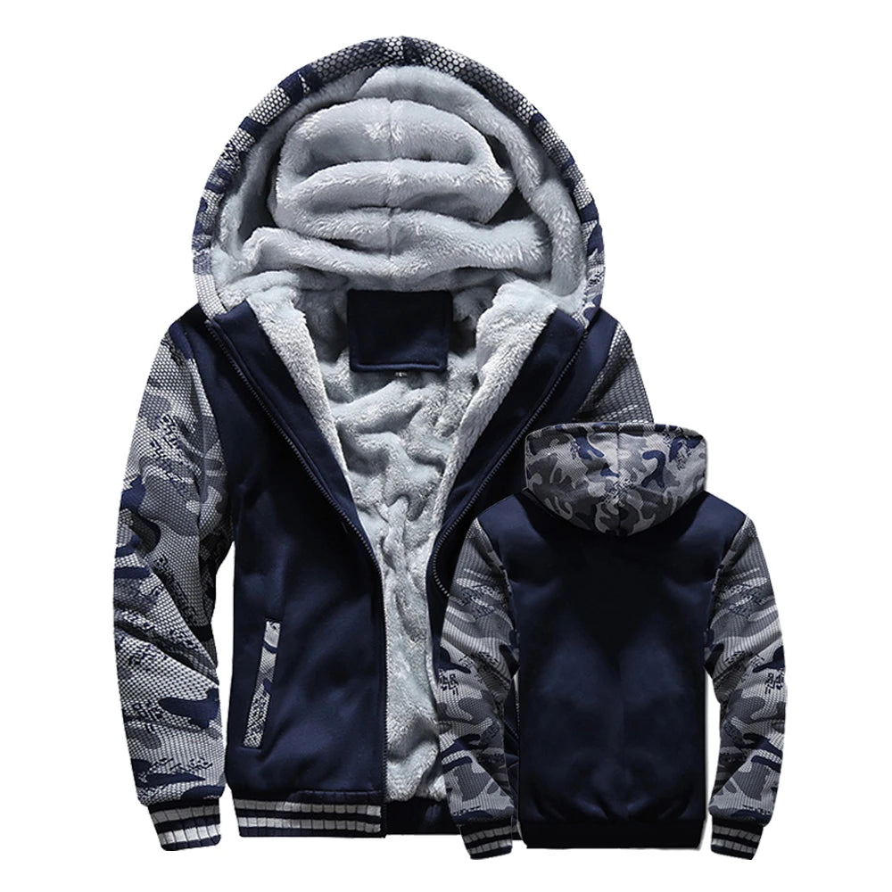 Men's Winter Jackets Thick Warm Jacket Brand Sportswear Coat Pants Solid Color Fleece Zipper Hooded Long Sleeved Male Outerwear