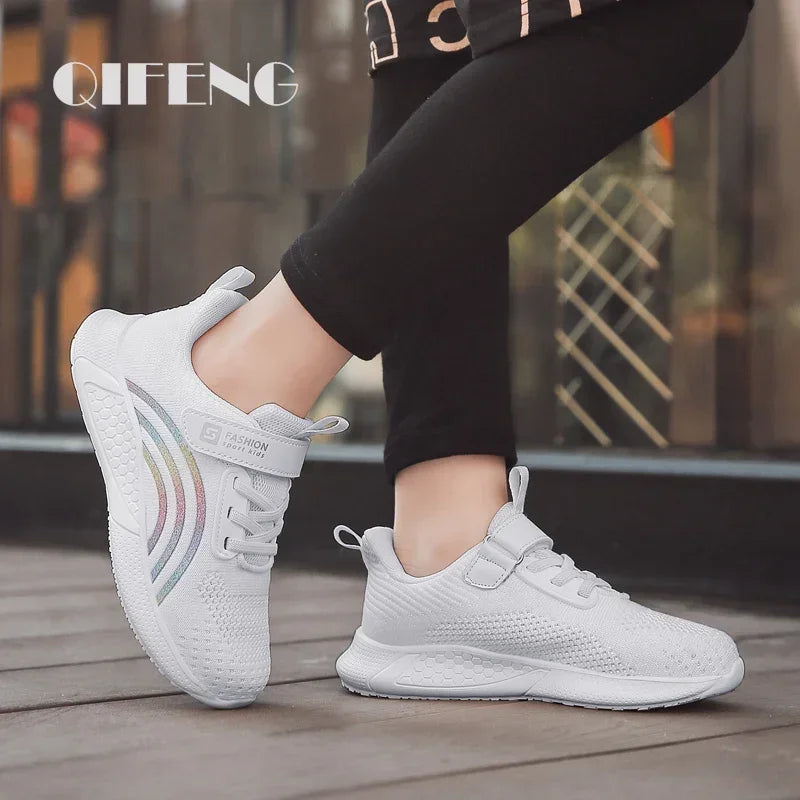 Cute Girls Casual Shoes White Mesh Sneakers Student Kids Summer Sock Footwear Fashion Children Sport Shoes Tenis Running Autumn