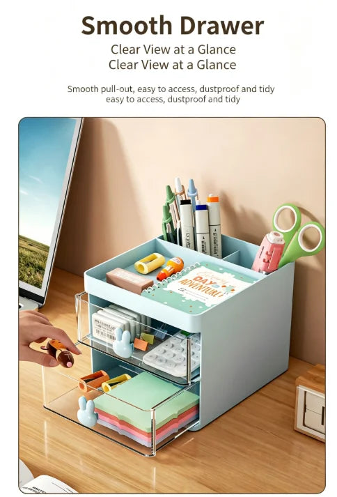 Small Desk Organizer With Drawer, Office Desktop Storage Box, Makeup Organizer, Business Card/Pen/Pencil/Mobile Phone/Stationery