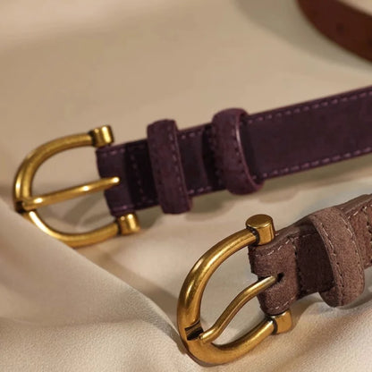 Cintura da donna in camoscio con fibbia dorata a forma di ferro di cavallo
