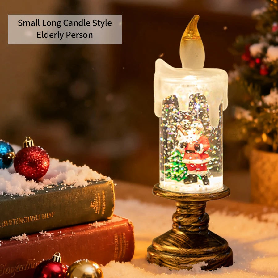 LED Candles Lights Christmas Lights Flameless Christmas Snow Globe Candle Light Home Decorative Candles Christmas Decorations