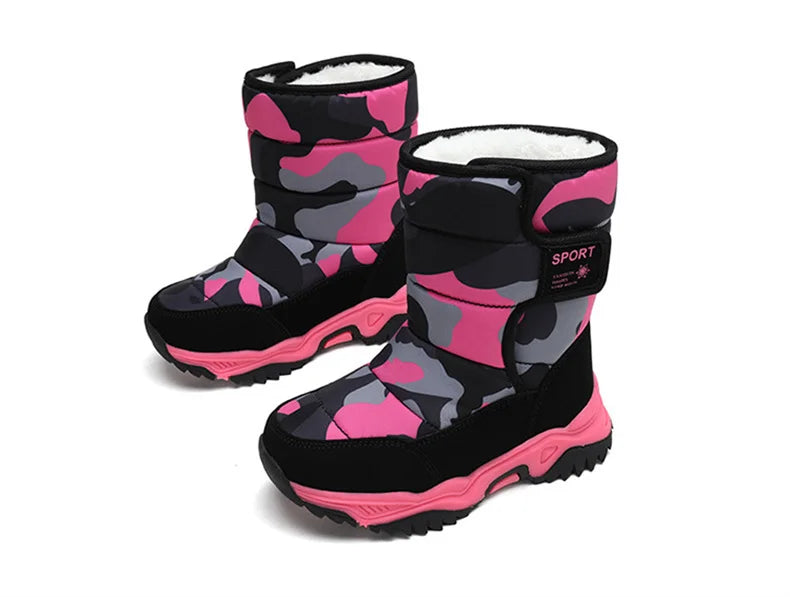 Kids' Plush-Lined Hook-and-Loop Winter Ankle Boots