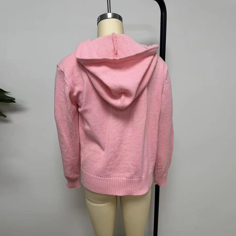 New Casual Hoodeis Sweater Women Fashion Knitted Sweater Cardigan Women Autumn Winter Solid Color Loose Button Jacket Women Coat