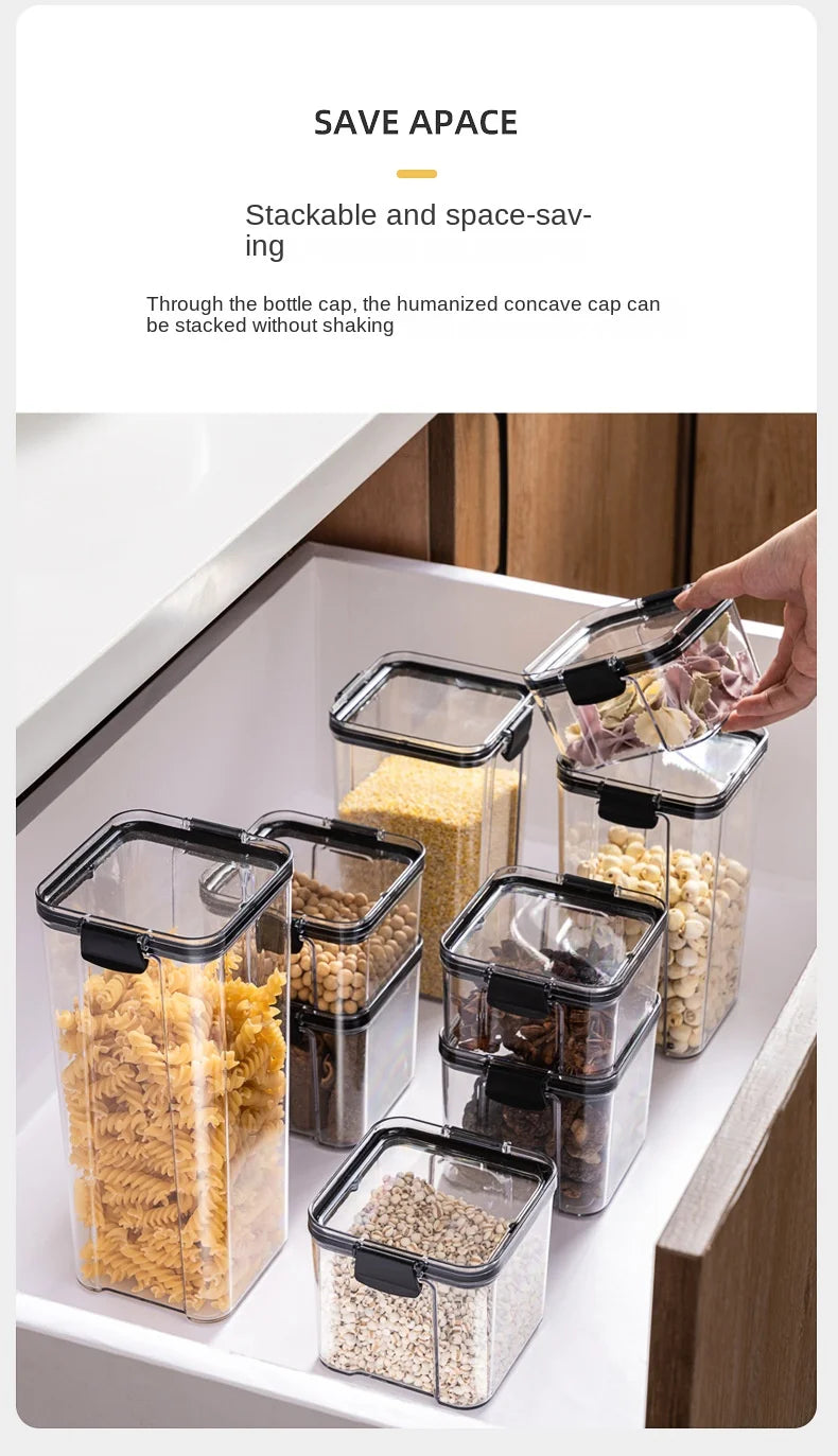 Sealed Kitchen Storage Jars Set – Airtight Plastic Canisters for Grain, Spices & Pantry (460ml–1800ml)