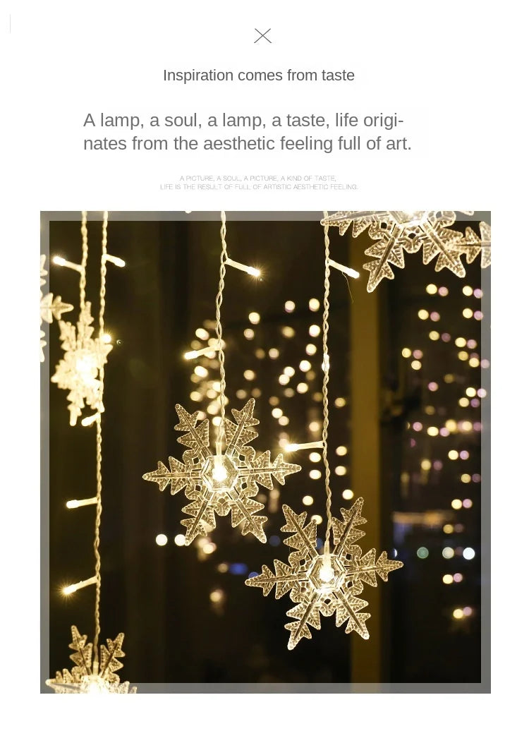 Snowflake Curtain Lights – 3.2 m LED Christmas Window Lights, 8 Modes