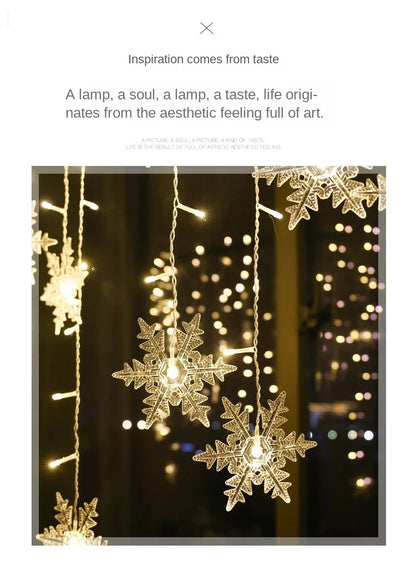 Snowflake Curtain Lights – 3.2 m LED Christmas Window Lights, 8 Modes