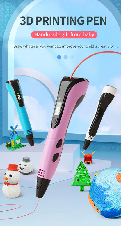 Penna 3D per bambini – Display LCD, velocità regolabile e kit con filamento PLA e custodia