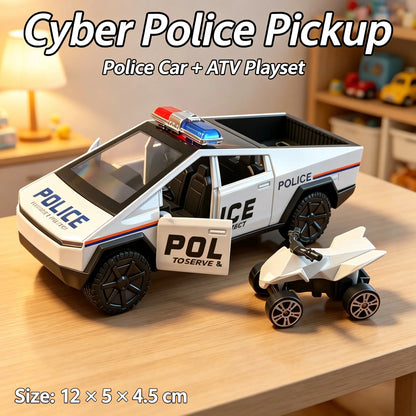 1:36 Police Pickup Die-Cast Toy with Mini ATV – Pull-Back Model