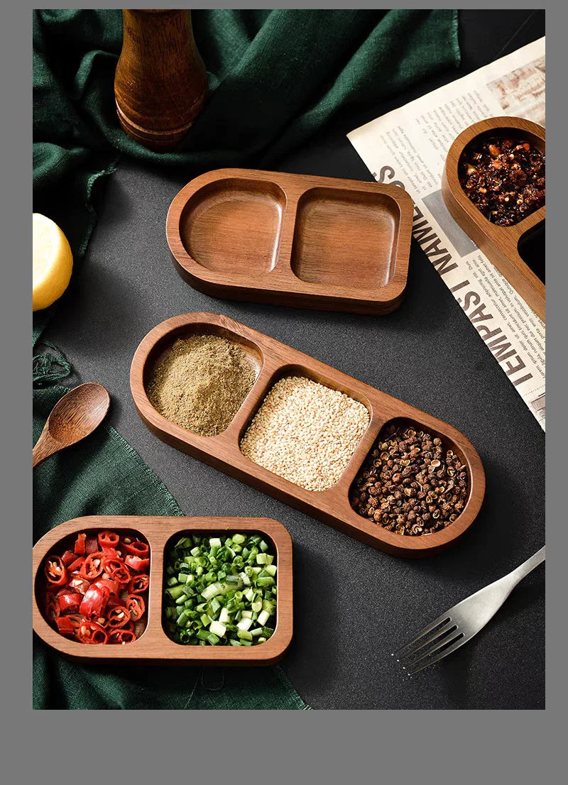 Solid Wood Divided Condiment & Snack Tray