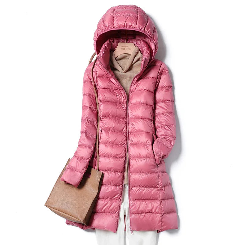2025 9 Colors Plus Size 5xl 6XL 7XL Womens Down Jackets Long Ultra Light Thin Casual Coat Puffer Jacket Slim Remove Hooded Parka