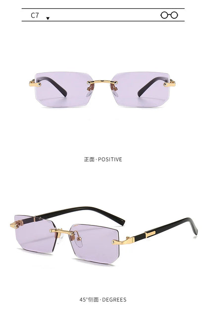 Rimless Rectangle Sunglasses | Trendy Small Square Summer Shades