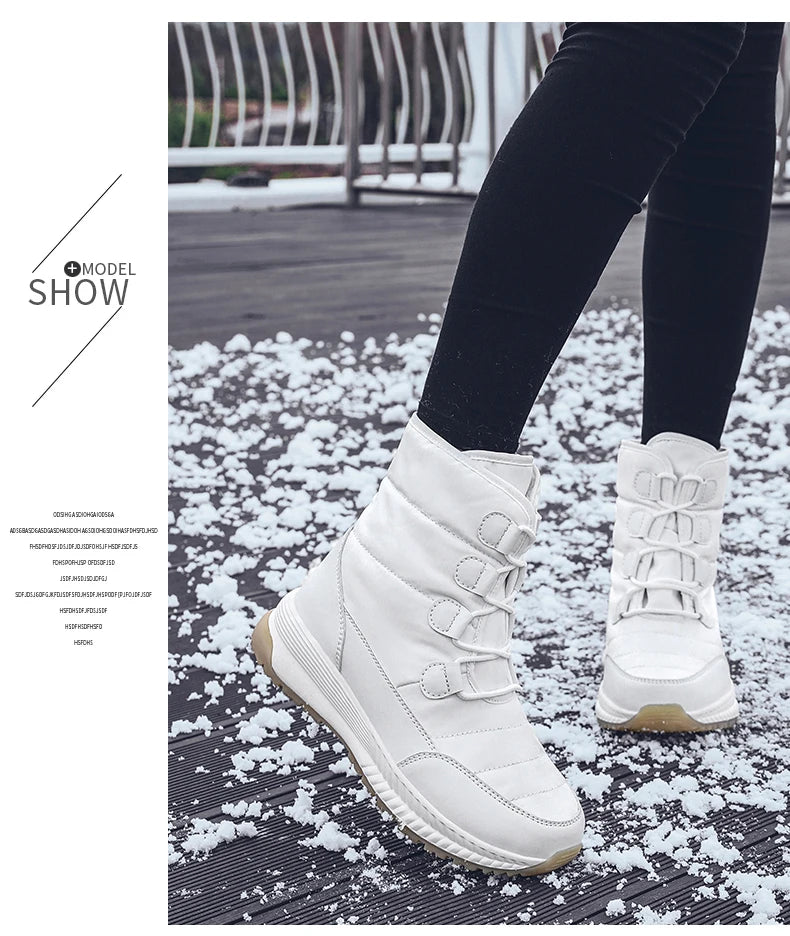 Women's Lace-Up Snow Boots – Plush-Lined Mid-Calf Winter Boots