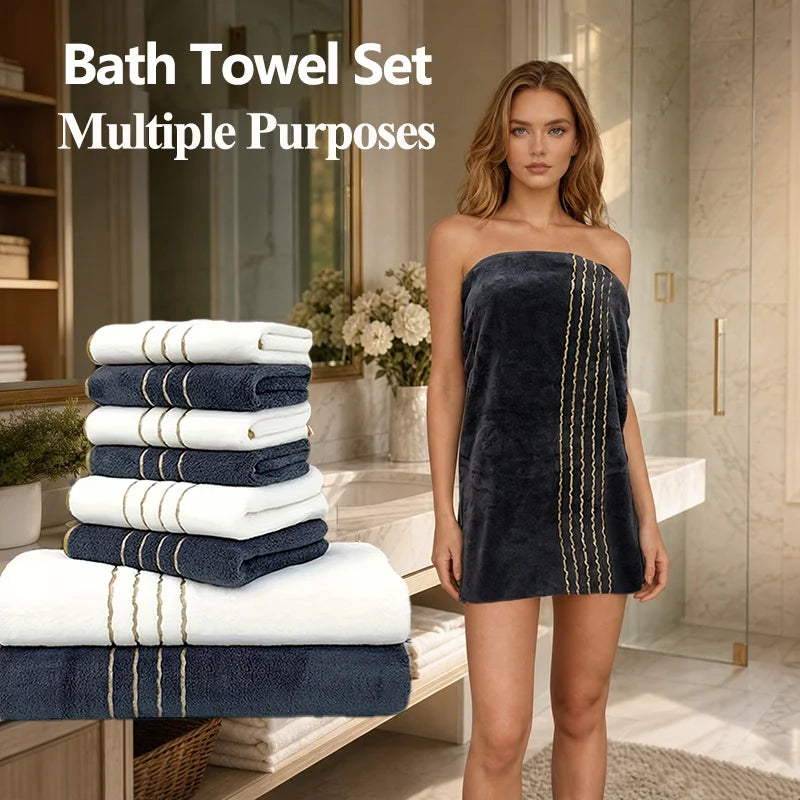 Gold Stripe Coral Fleece Towel Set – 2, 3, 6 or 8 Pieces