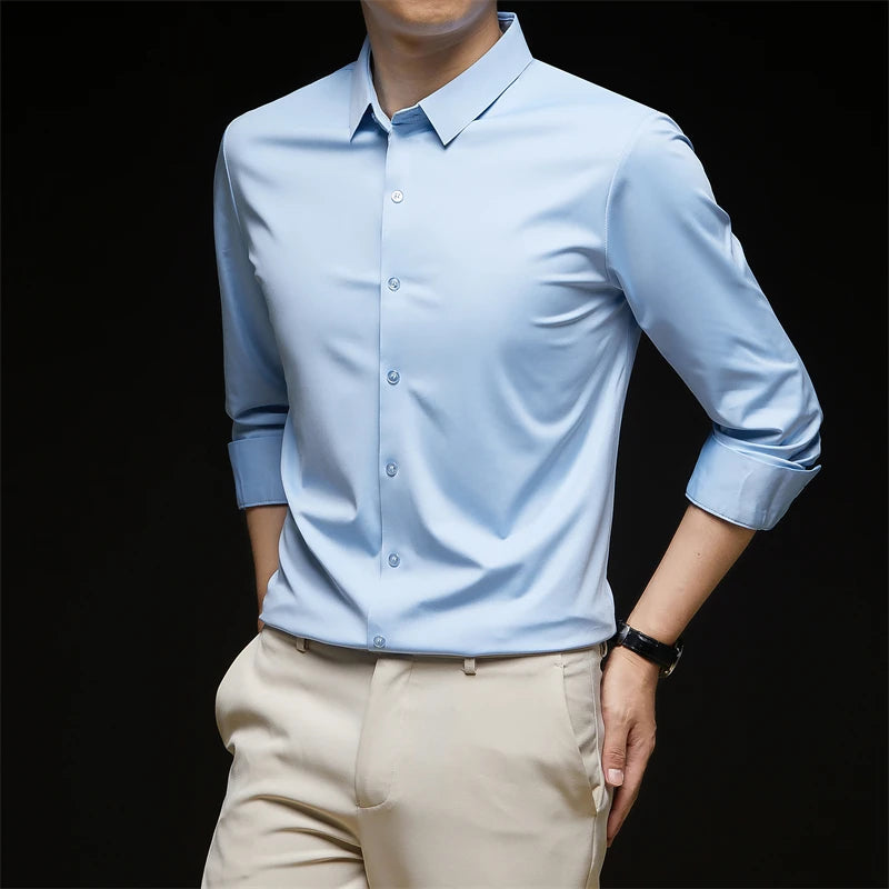 Men's Solid Long-Sleeve Business Casual Shirt
