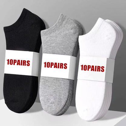 Men's Thin Low-Cut Socks – 10 Pairs, Breathable Everyday Ankle Socks