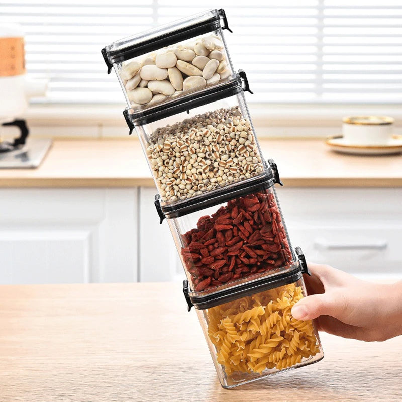 Sealed Kitchen Storage Jars Set – Airtight Plastic Canisters for Grain, Spices & Pantry (460ml–1800ml)