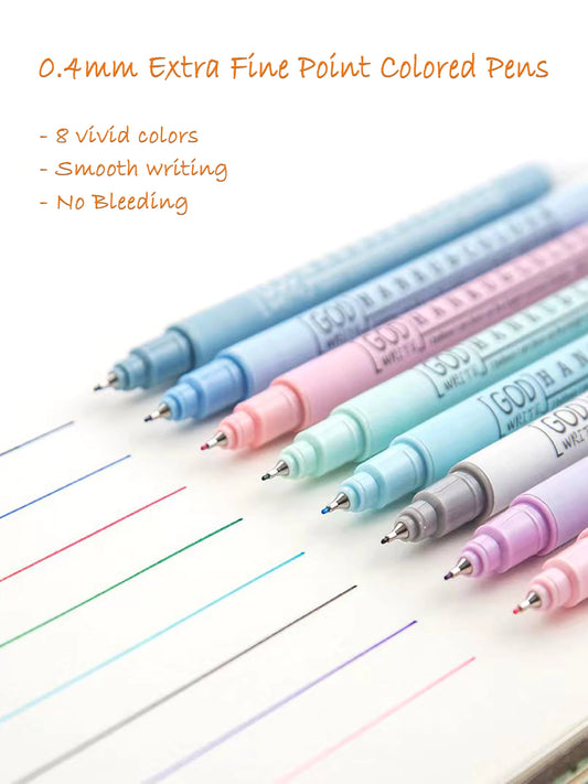 Extra Fine Colored Pens Set – 8 Colors 0.4mm Water-Based Fineliner for Journaling, Planner & Note Taking