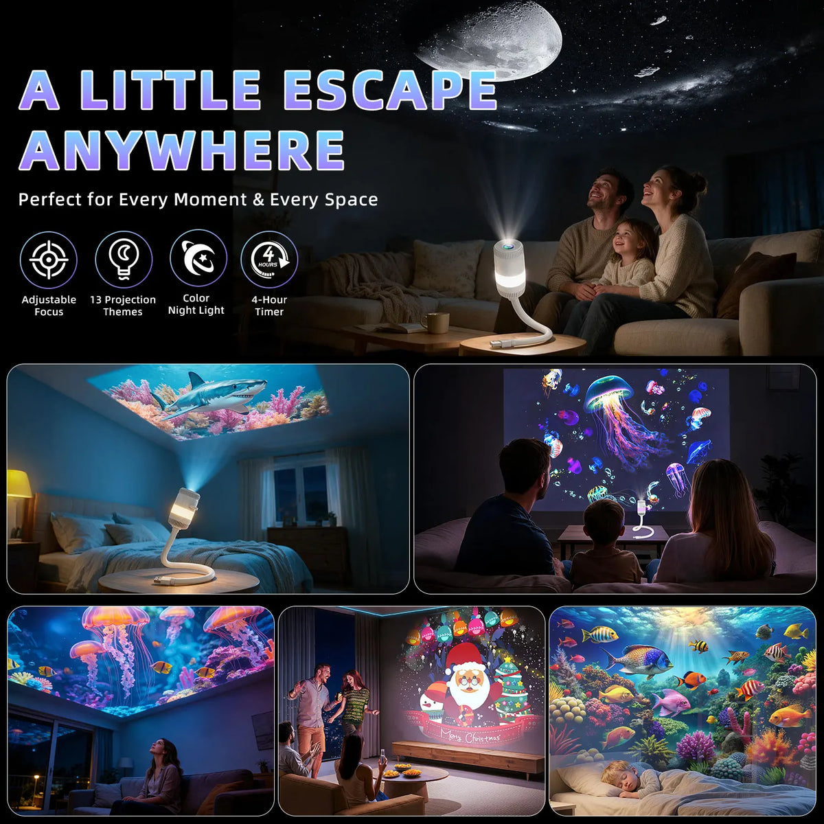 HD Planetarium Star Projector – Galaxy & Ocean Night Light with Film Discs