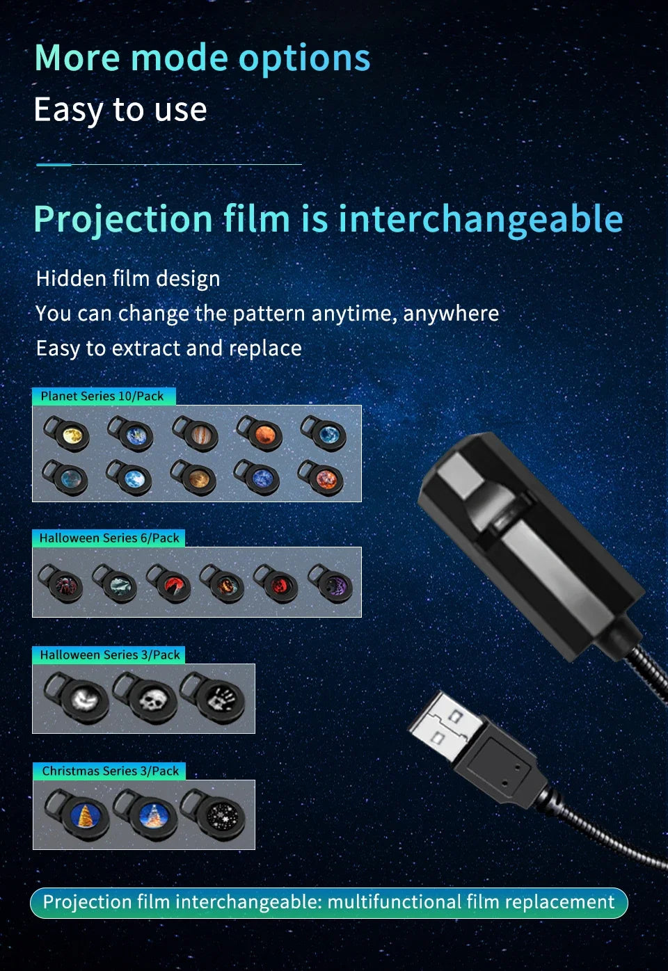 USB Projector Night Light – Christmas, Halloween & Planet Film Discs