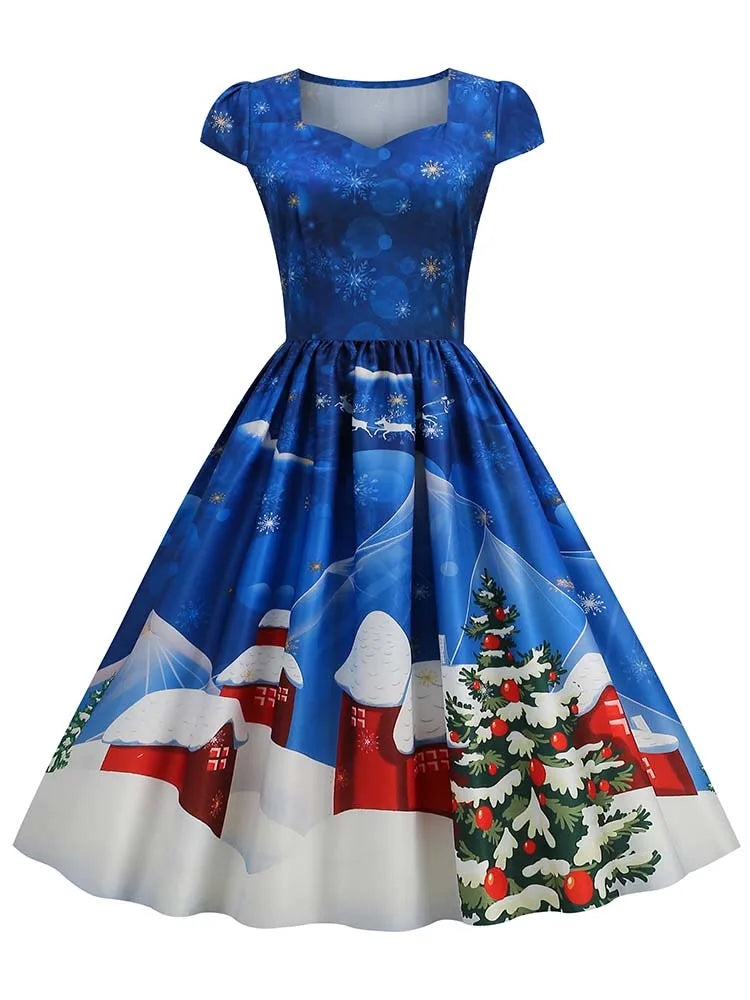 Women's Vintage-Style Printed A-Line Party Dress