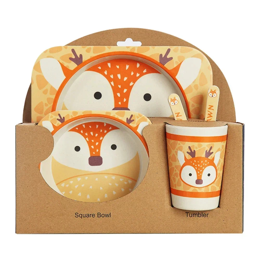 5-Piece Geometric Bamboo-Fibre Kids' Dinnerware Set
