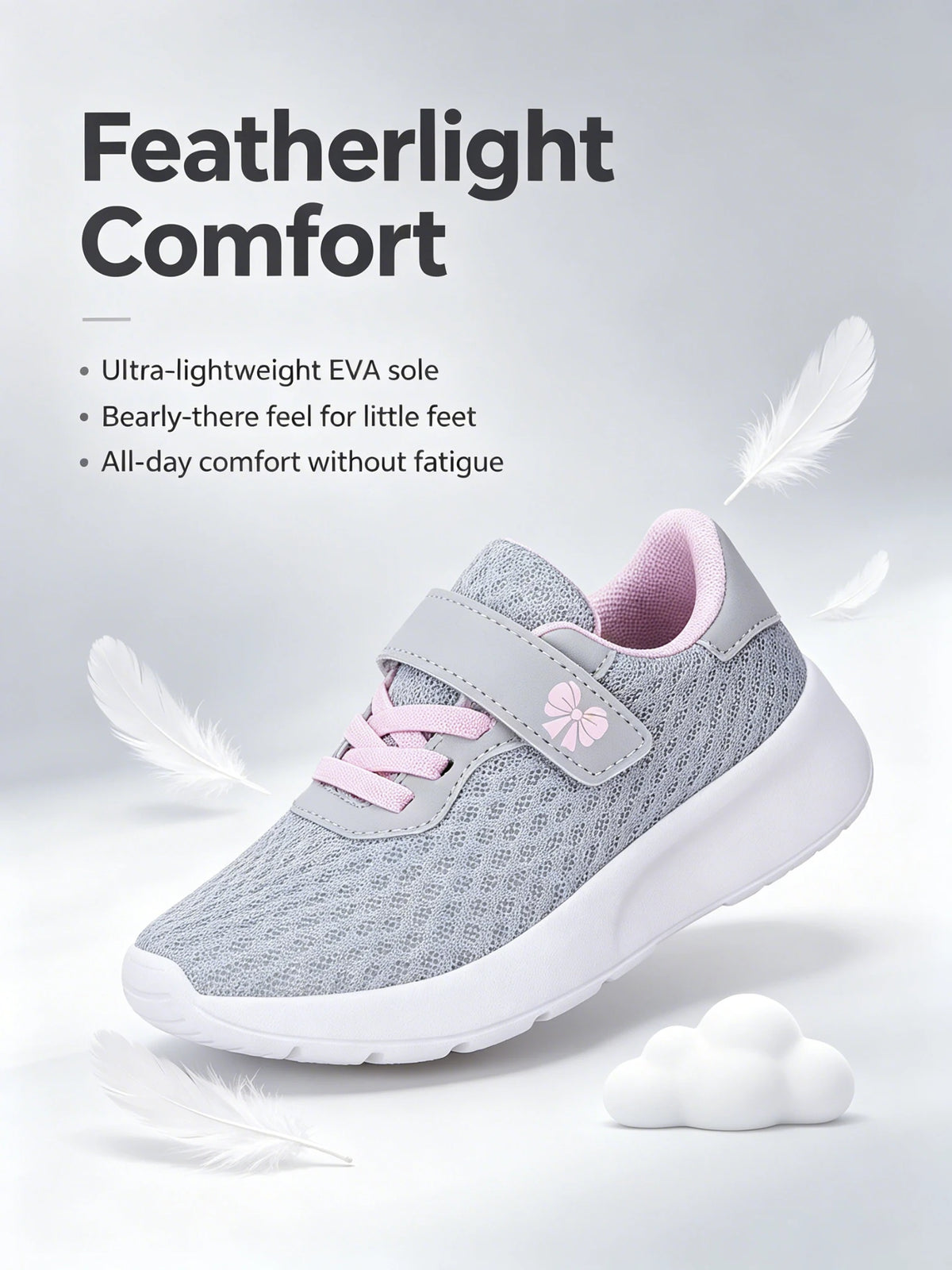 Girls' Breathable Hook-and-Loop Running Sneakers with EVA Soles