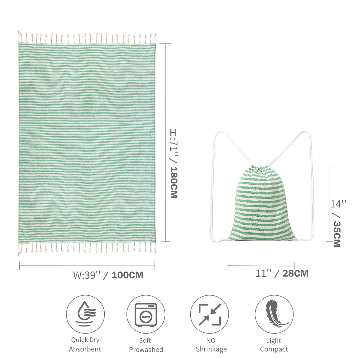 Turkish-Style Striped Tassel Towel – Large 100 × 180 cm