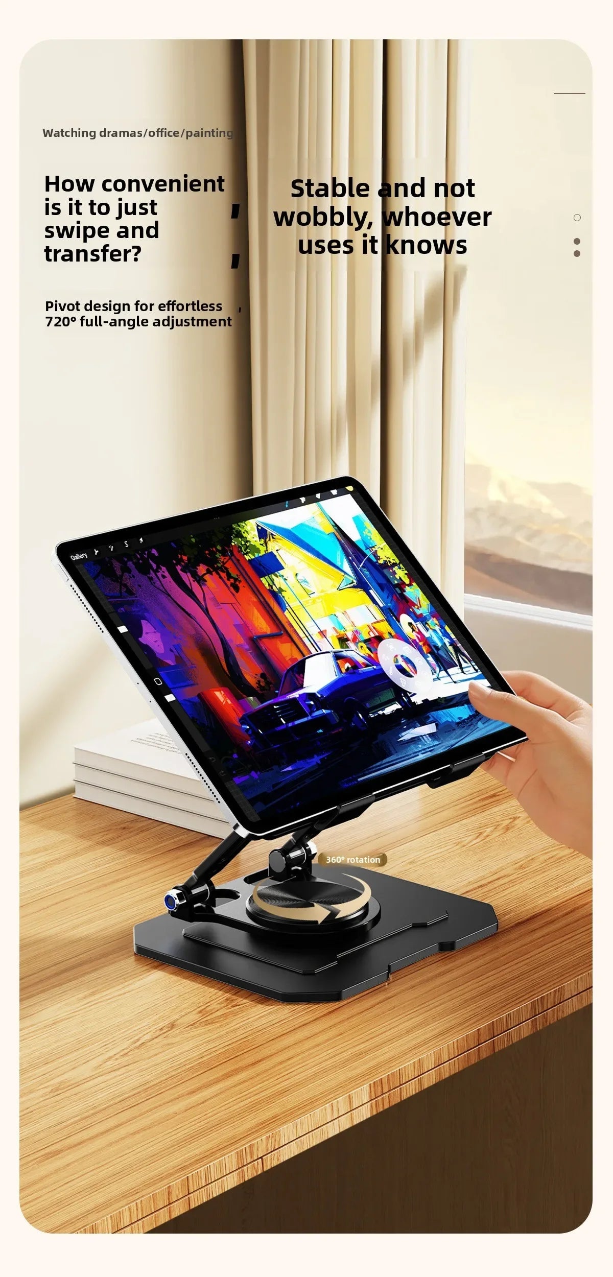 Sturdy 360° Rotation Laptop Stand Adjustable Foldable Notebook Holder Space-saving Durable Desktop Riser for 10-17 Inch Laptops