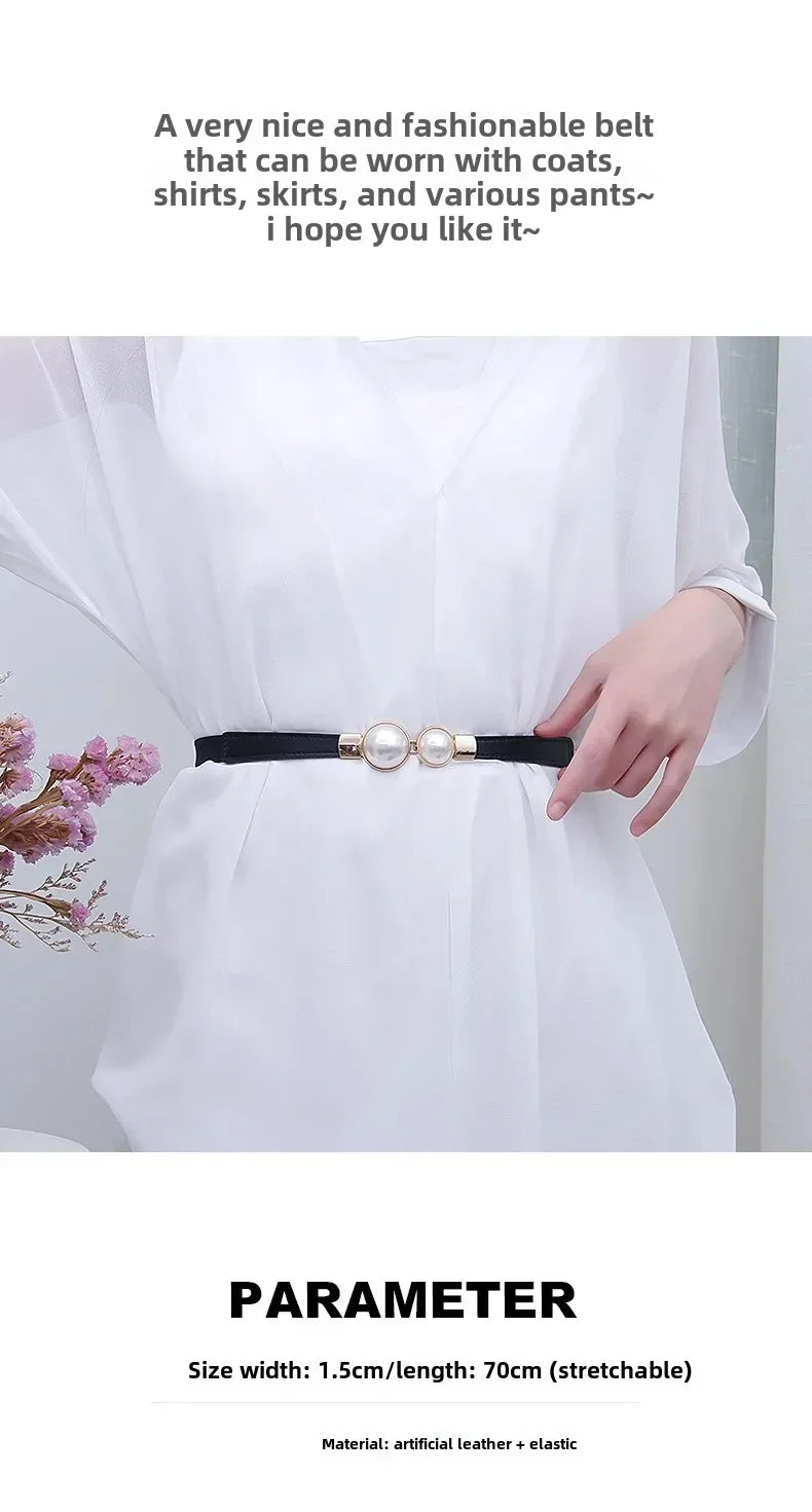 Women's Pearl Elastic Waist Belt – Vintage Hook Belt for Sweaters & Coats