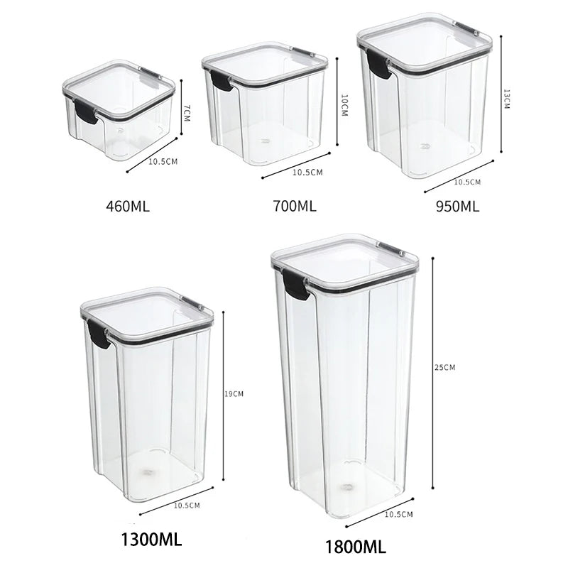 Sealed Kitchen Storage Jars Set – Airtight Plastic Canisters for Grain, Spices & Pantry (460ml–1800ml)