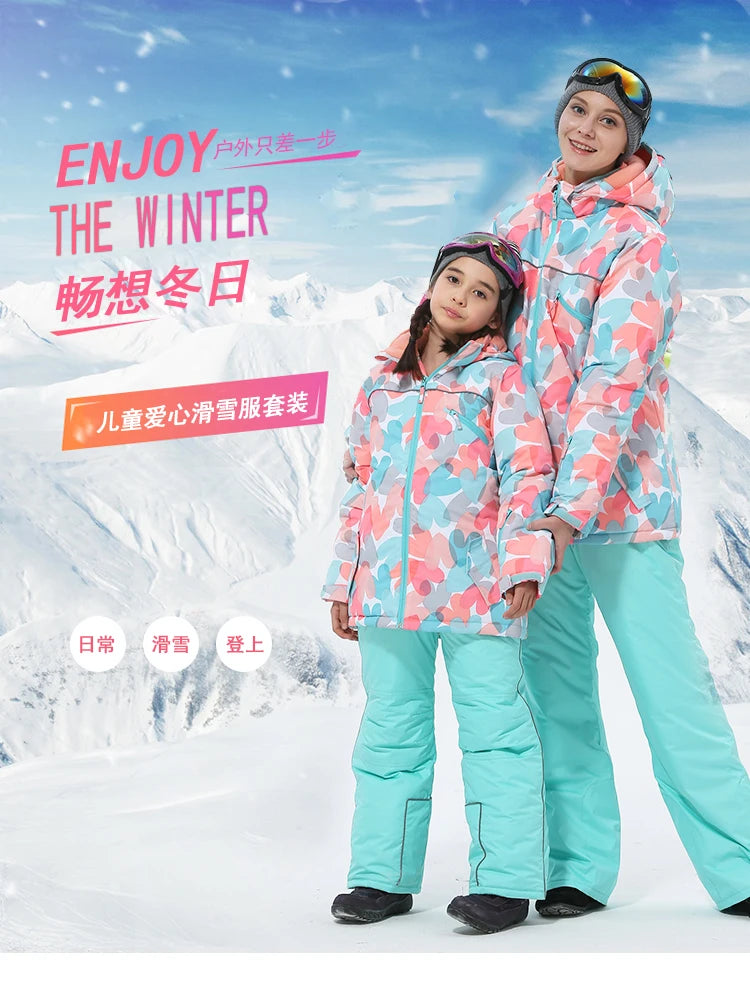 Girls Ski Suits Set Snowboard Coat Pant Waterproof Windproof Warm Children Outdoor Sportwear Young Teen Snowboard Skiing Suit