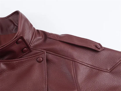 Chaqueta de cuero sintético con cremallera para mujer Guobioziy