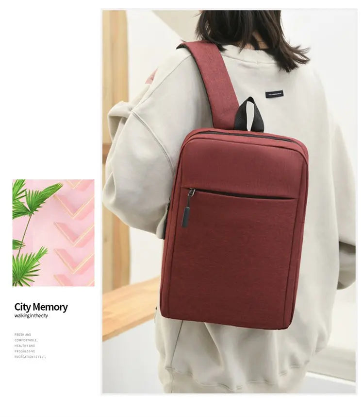Minimalist Commuter Laptop Backpack - Solid Colour Large Capacity Business Bag