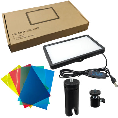 Panel de luz de relleno LED de 8 pulgadas – Luz de video USB bicolor con filtros de color