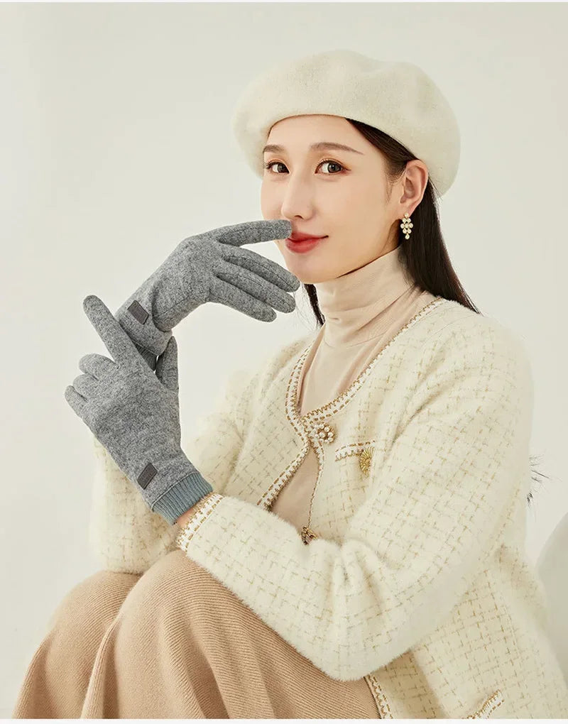 Women's Knit-Cuff Plush Touchscreen Gloves