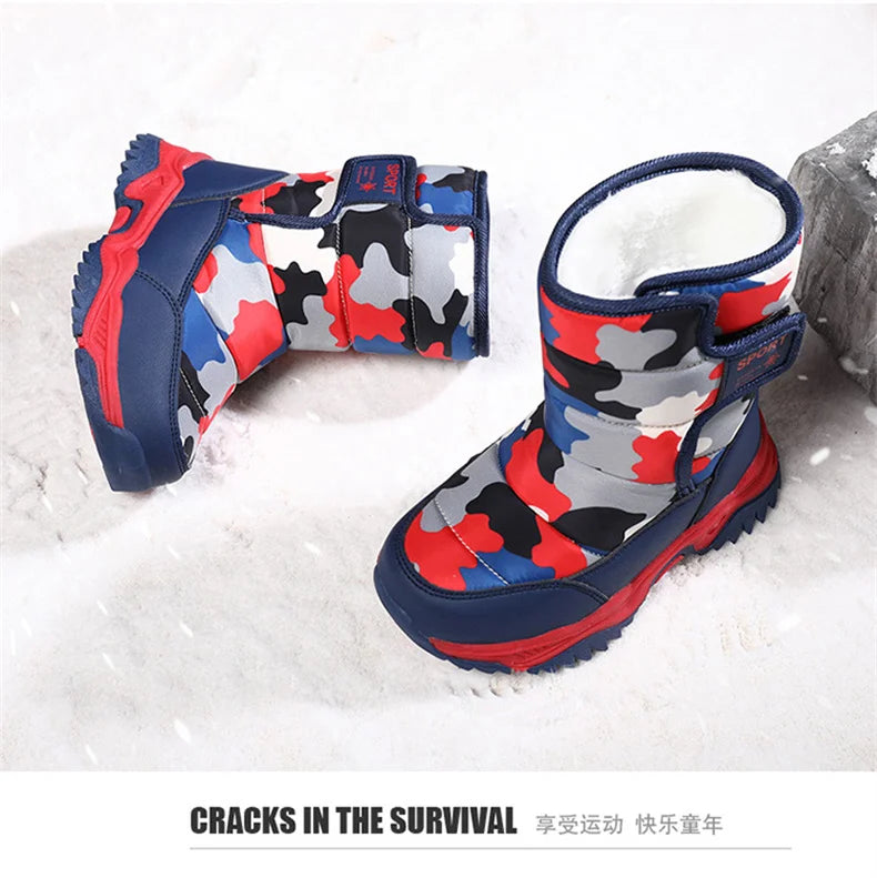 Kids' Plush-Lined Hook-and-Loop Winter Ankle Boots