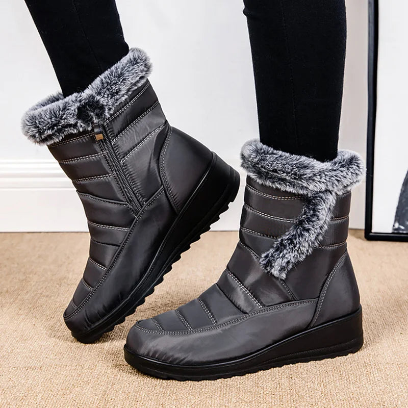 Thick Warm Long Plush Waterproof Snow Boots Women Winter 2025 Non Slip Soft Fur Ankle Boots Woman Plus Size 44 Cotton Shoes Mom